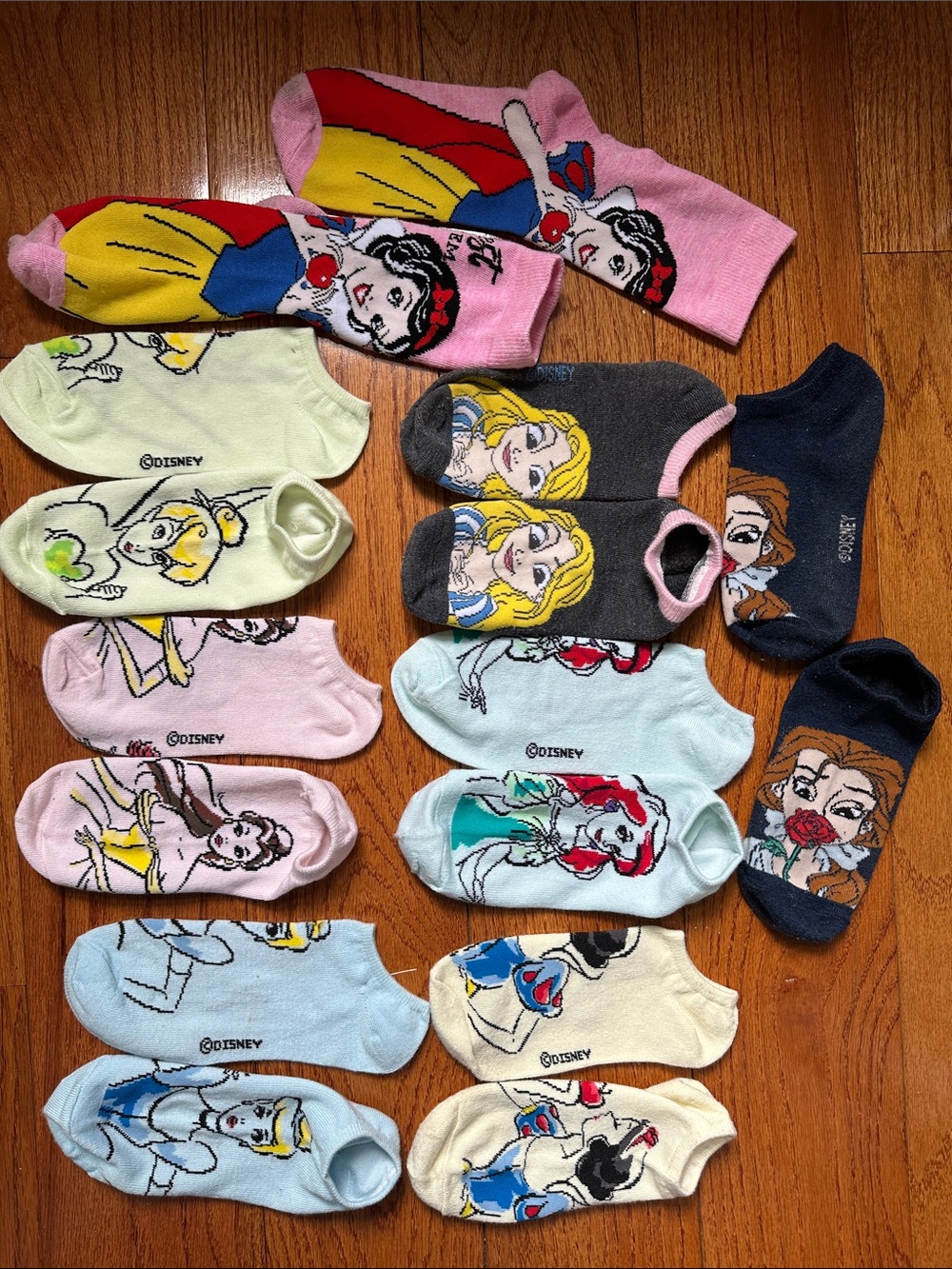 8 Pairs of Disney Princess Socks, adult size L